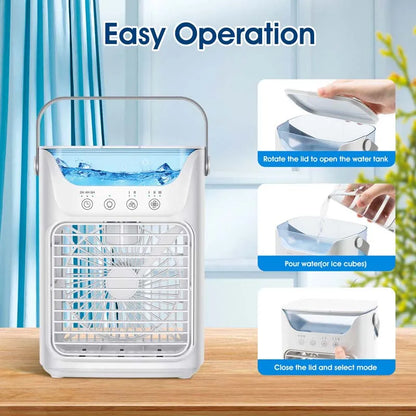 Persoonlijke Draagbare Aircooler – Mini Evaporatieve Ventilator met Waternevel en 7-Kleuren LED Licht