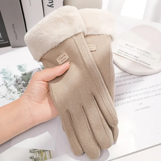 Dames Winterhandschoenen met Touchscreen – Warme Suède Look Handschoenen met Pluche voor Fietsen & Autorijden