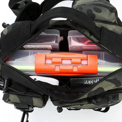 600D Angelrucksack mit Rutenhalter – Angeltasche mit mehreren Fächern zum Angeln, Wandern und Outdoor