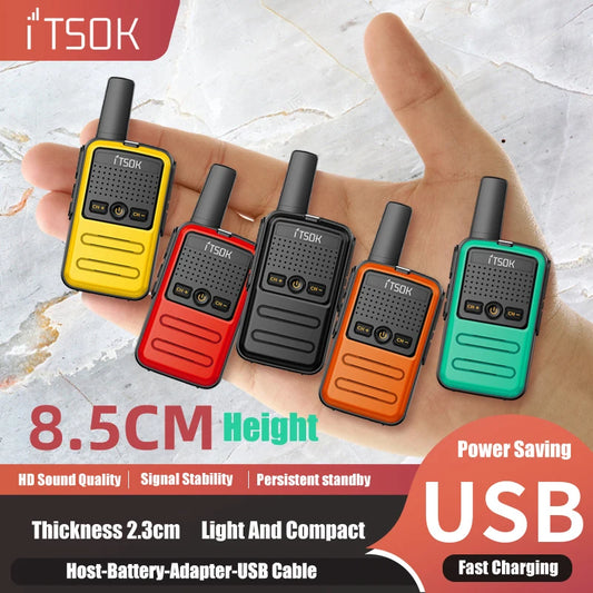 2 Stück Mini-Walkie-Talkie für Kinder – 1–3 km Reichweite, UHF 400–470 MHz, leichtes und farbenfrohes Design