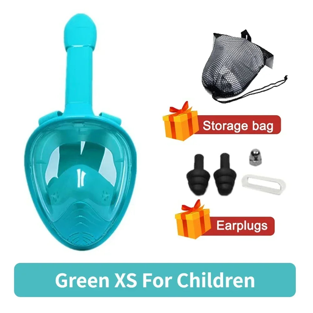 Full Face Snorkelmasker voor Kinderen en Volwassenen | Anti-Fog Duikmasker voor Veilig Ademhalen en Snorkelen