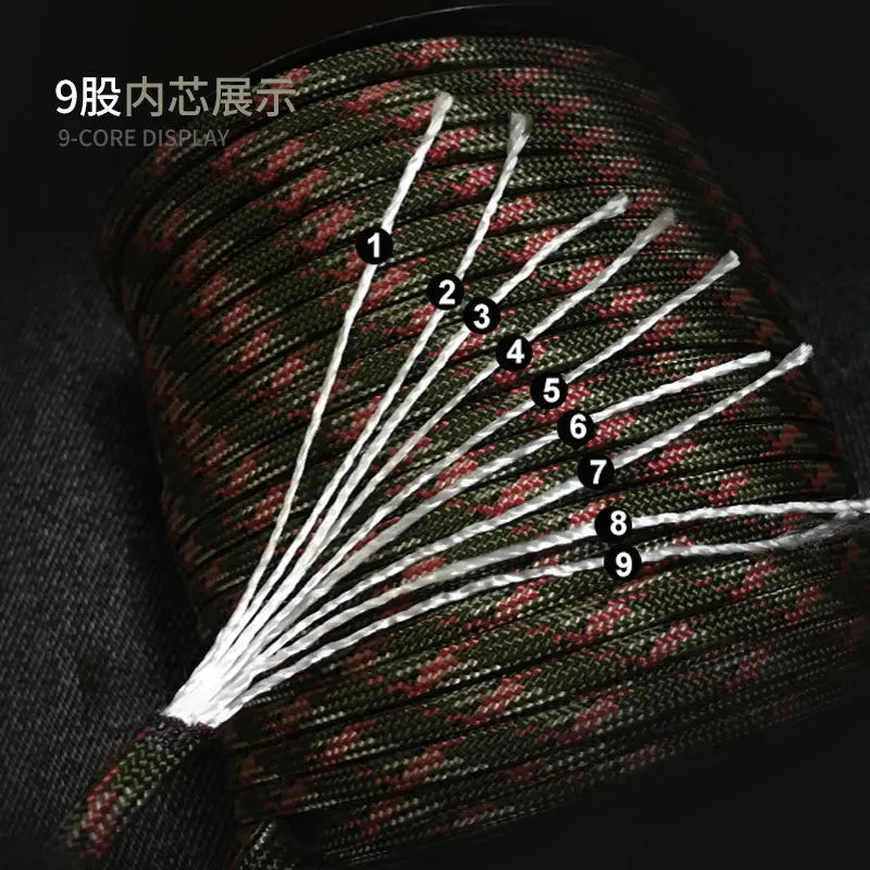 100M 550 Militaire Standaard 9-Core Paracord Touw 4mm – Outdoor Parachute Koord voor Survival, Tent, Lanyard en DIY