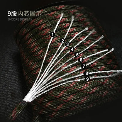 100M 550 Militaire Standaard 9-Core Paracord Touw 4mm – Outdoor Parachute Koord voor Survival, Tent, Lanyard en DIY