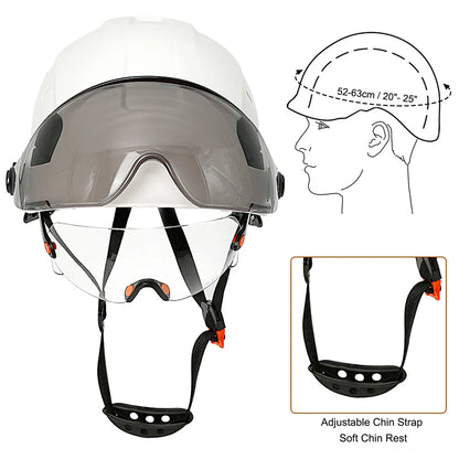 CE Bouwhelm met Dubbele Bril & Zweetdoek – Verstelbare ABS Veiligheidshelm voor Bouw & Redding