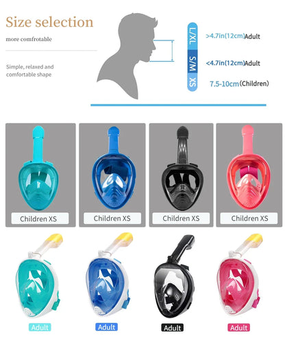 Full Face Snorkelmasker voor Kinderen en Volwassenen | Anti-Fog Duikmasker met Ademhalingsventiel voor Veilig Ademhalen