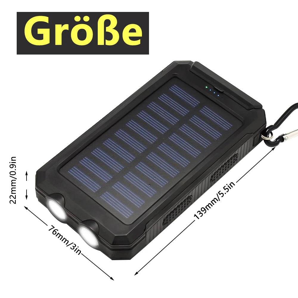 20000mAh Solar Powerbank – Draagbare Snellader met Dubbele USB, LED Lamp en Zaklamp