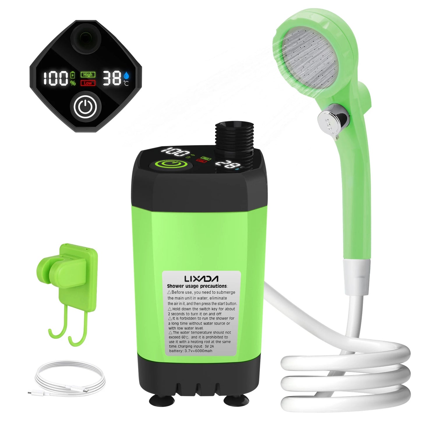 Camping Douchepomp | RV Outdoor Douche Kit met Volledig Scherm en Intelligente Digitale Weergave – Verstelbaar en 6000mAh