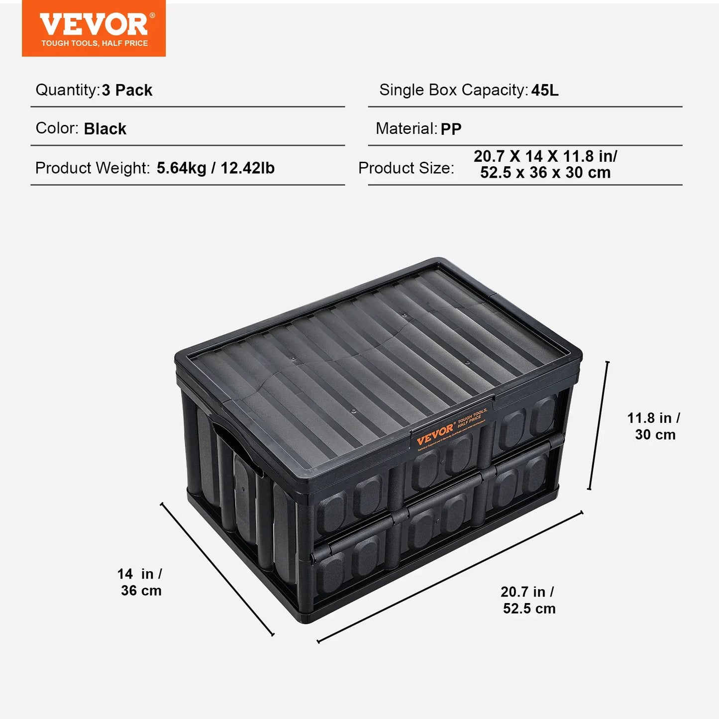 45L/65L Opvouwbare Opslagboxen - Stapelbare Kratten met Deksel en Handvatten voor Kleding, Snacks, Speelgoed en Boodschappen