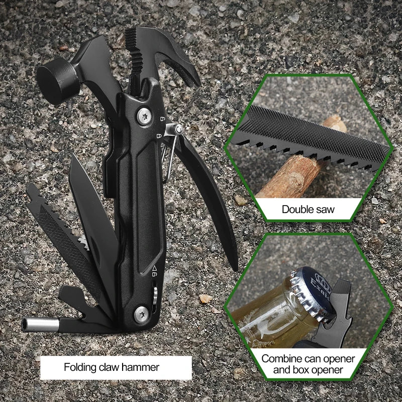 12-in-1 Multitool Hammer – Perfect Gift for Men, Dad, Grandpa or Boyfriend – Survival Tool for Camping and Outdoor