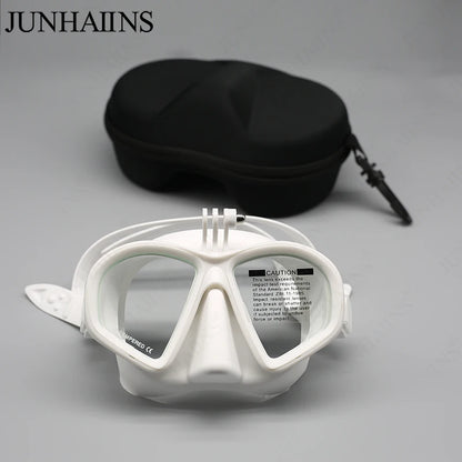 Wet Go-Pro Mount Duikmasker | Tempered Glass Freedive Mask met J-Type Snorkel & Camera Mount – Zwart