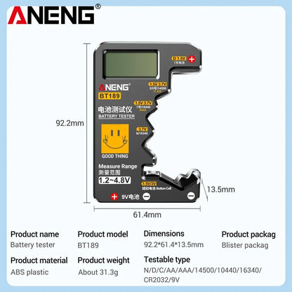 Button Cell en Universele Batterijtester – LCD Display voor 9V, AA, AAA, D, N en 1.5V/3V Knopcelbatterijen – Huishoudelijke Batterijtester