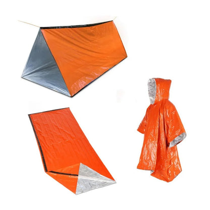 Outdoor Noodset – 3-delige Set met Tent, Regenjas en Slaapzak voor Eerste Hulp en Isolatie
