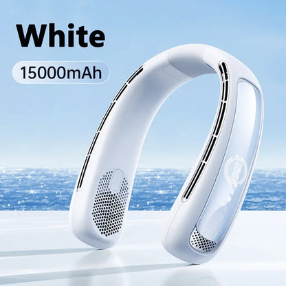 Draagbare Bladloze Nekventilator – 15000mAh Oplaadbare Neck Fan met Slim Display | Stille Handsfree Koeling voor Sport & Outdoor