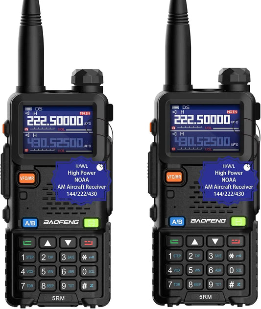 2 Stück Baofeng 5RM Hochleistungs-Walkie-Talkies – große Reichweite, NOAA-Wetterkanäle, 999 Kanäle, USB-C-Aufladung