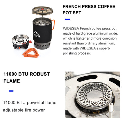 Camping Cooking System met Warmtewisselaar | Outdoor Gasfornuis met Koffiepot en Bestek voor Kamperen en Toerisme