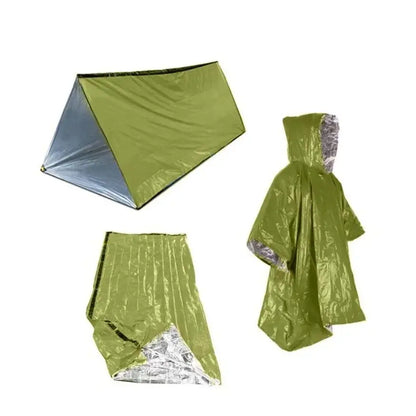 Outdoor Noodset – 3-delige Set met Tent, Regenjas en Slaapzak voor Eerste Hulp en Isolatie