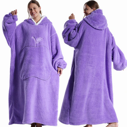 Extra lange tragbare Decke mit Ärmeln – Winter-Flanell-TV-Decke mit Kapuze – bequemes und weiches Fleece für Erwachsene